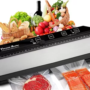 دستگاه وکیوم سیلر قابل حمل KASTWAVE برای نگهداری مواد غذایی، استفاده آسان، قدرت مکش اتوماتیک - سیستم فشرده بسته بندی و مهر و موم مواد غذایی خشک و مرطوب با برش و 15 کیسه وکیوم