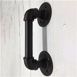 دستگیره درب، طرح لوله آب آهنی صنعتی وینتیج، مناسب درب کشویی، خوابگاه، رستوران، بار، فروشگاه، دستگیره فشاری-کششی، دستگیره درب کمد، مشکی، در 3 اندازه