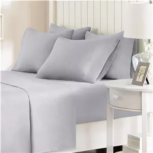 ست ملحفه میکروفایبر Comfort Spaces CS20-0120، جیب عمیق 14 اینچی، مقاوم در برابر چروک، کشی در تمام دور - ملحفه روتختی دنج برای تمام فصول، روبالشی های ست، سایز Full، خاکستری روشن