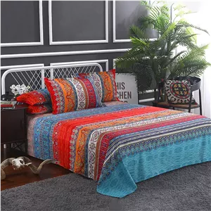 ست ملحفه بوهو DJY سایز کوئین (4 تکه) طرح راه راه قبیله ای رنگارنگ، ملحفه های تخت خواب نرم میکروفیبر با جیب عمیق 12 اینچی، ملحفه های تخت بوهیمی و 2 روبالشتی