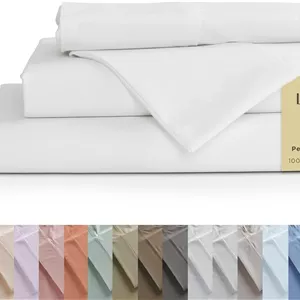 ملحفه های پرکال 100% پنبه ای Linen Home، سایز کامل، سفید، جیب عمیق، ست ملحفه 4 تکه - 1 ملحفه تخت، 1 ملحفه کش دار جیب عمیق و 2 روبالشتی، خنک و بادوام