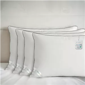 بالش پنبه‌ای هوم مدل Delight، ابعاد 50X70 سانتی‌متر، دارای نوار خاکستری، بسیار نرم، مناسب خواب، لوکس، ضد باکتریال، دارای ساپورت جانبی، نرم و لطیف، جایگزین پر، میکروفایبر، بسته 4 عددی