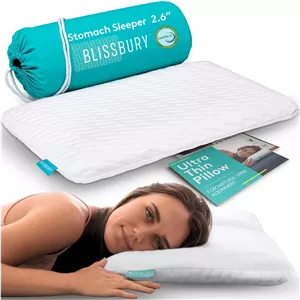 بالش فوم حافظه دار نازک 6.6 سانتی متری BLISSBURY. خواب خنک و راحت برای شکم یا پشت با روکش بامبو نرم و قابل شستشو، پشتیبانی از گردن و سر برای لوازم جانبی خواب مردان و زنان