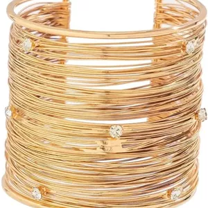 دستبند النگویی کاف شیک و جدید روکش طلایی فشن Shining Diva برای زنان و دختران (16181b)