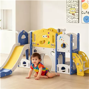 سرسره کودک 9 در 1 SOOFAM، سرسره کودک برای کودکان 1 تا 3 سال با حلقه پرتاب، حلقه بسکتبال و تلسکوپ، مجموعه بازی زمین بازی سرپوشیده و فضای باز