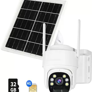 دوربین مداربسته سلولی 4G LTE (بدون نیاز به وای فای، نیاز به طرح داده)، دوربین بی سیم خورشیدی در فضای باز، 3MP HD 360 درجه PTZ، دید در شب رنگی، صوتی 2 طرفه، IP65 ضد آب، کارت SD 32 گیگابایتی شامل