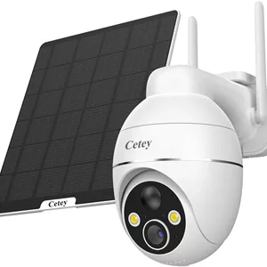 دوربین امنیتی خورشیدی 4G LTE Cetey، بدون نیاز به وای فای، دوربین خورشیدی بیرونی، دید 360 درجه با ردیابی هوش مصنوعی، دید در شب 2K، سیم کارت 4G و کارت حافظه SD داخلی