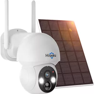 دوربین امنیتی خورشیدی Hiseeu، دوربین بی سیم فضای باز، دوربین مداربسته وای فای 2.4G و 5G برای امنیت خانه، 4MP PTZ 360 درجه تشخیص حرکت PIR، صدای دو طرفه، دید در شب رنگی، ضد آب IP66