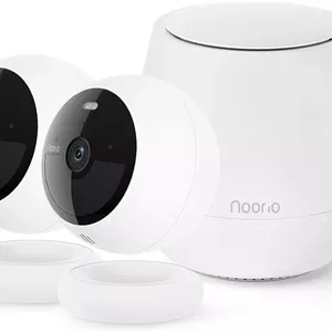 کیت دو دوربینه Noorio B200 با هاب، سیستم دوربین مداربسته بی‌سیم برای خانه، دوربین‌های 1080p داخلی/خارجی، با باتری، فعال‌سازی با حرکت، دید در شب رنگی، سازگار با الکسا