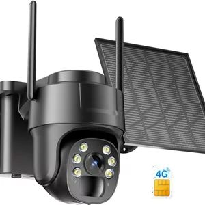 دوربین مداربسته سیم کارتی 4G LTE، دوربین امنیتی بی سیم خورشیدی مناسب فضای باز، دوربین 2K HD با دید در شب رنگی، دوربین نظارتی بیرونی با حسگر حرکتی PIR، نمای زنده 355 درجه، صدای دو طرفه