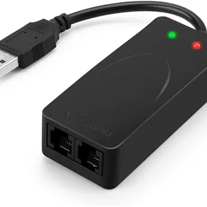 مودم اکسترنال USB 56K فکس دیتا با دو پورت، سازگار با ویندوز 98SE/2000/ME/XP/Vista/Win 7 و پشتیبانی از شماره گیری خودکار، شماره گیری تن و پالس، پاسخ خودکار، آموزش مجدد خودکار (رنگ مشکی)