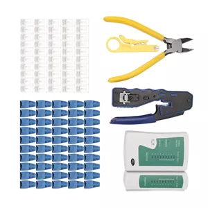 ابزار پرس و تست کابل شبکه Hyuduo RJ45 به همراه کانکتور و تستر کابل
