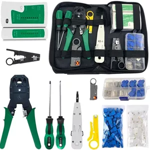 مجموعه ابزار پرس کابل برای RJ11/RJ12/RJ45/CAT5/CAT6/Cat5e، ابزار تعمیر شبکه تستر کابل لن نگهداری کامپیوتر حرفه ای، پرس کابل قابل حمل، سیم لخت کن، 50 عدد سر کریستالی و کیف بسته بندی