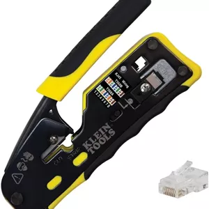 ابزار پرس کابل شبکه و RJ45 جغجغه ای Klein Tools 80024 به همراه بسته 50 عددی پلاگ CAT6، کیت ابزار نصب Pass Thru