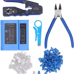 کیت ابزار پرس RJ45، سیم لخت کن و کاتر، تستر کابل اترنت سر کریستالی 8P8C، برای Cat5e Cat6 Cat6a