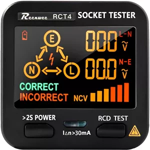 تستر پریز برق MAKINGTEC با نمایشگر ولتاژ LCD، آنالیزور مدار سوکت RCD، پریزهای استاندارد 0.1-250 ولت، 8 نشانه بصری، آشکارساز پلاریته، بررسی کننده خطای نشتی برق