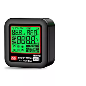 تستر پریز برق NALACAL GFCI با نمایشگر LCD، آشکارساز پریز، تستر ولتاژ الکتریکی برای بررسی سوکت ولتاژ AC 260 ولت 3 سیمه استاندارد، 6 نشانگر بصری/راهنمای سیم کشی برای خانه
