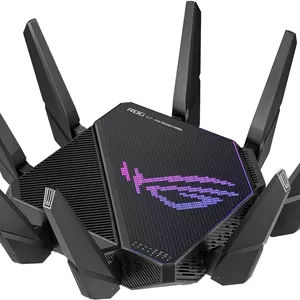 روتر گیمینگ سه باندی وای فای 6 ایسوس ROG Rapture GT-AX11000 Pro، پورت های 10G و 2.5G، ASUS RangeBoost Plus، شتاب دهنده سه سطحی بازی، امنیت شبکه بدون نیاز به اشتراک، سازگار با AiMesh