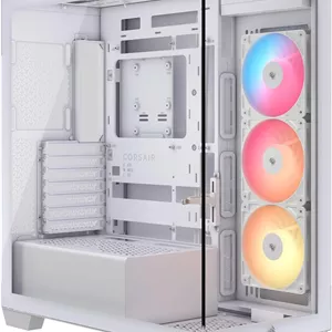 کیس کامپیوتر میدتاور شیشه ای CORSAIR 3500X RS-R ARGB – دارای 3 فن RS120-R ARGB از پیش نصب شده، بازوی ضد خمیدگی کارت گرافیک، قابلیت نصب تا 10 فن 120 میلی متری، سازگار با مادربردهای اتصال معکوس – سفید