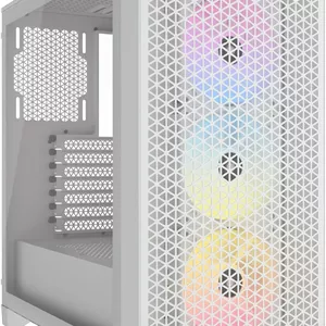 کیس کامپیوتر مید تاور CORSAIR 3000D RGB Airflow - سفید - دارای 3 فن AR120 RGB - پشتیبانی از کارت گرافیک چهار اسلاته - قابلیت نصب تا 8 فن 120 میلی‌متری - طراحی با جریان هوای بالا