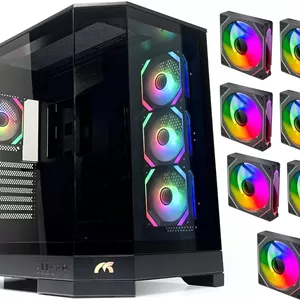 کیس کامپیوتر گیمینگ Tortox Prism با پنل شیشه ای سه گانه، پشتیبانی از مادربردهای ATX/M-ATX، دارای 7 فن ARGB PWM، پورت USB Type-C، پشتیبانی از رادیاتور 360 میلی متری، 7 اسلات توسعه، دارای پایه نگهدارنده کارت گرافیک - کیس گیمینگ (مشکی)