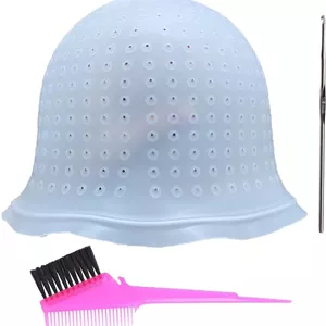 کلاه مش سیلیکونی پانچ شده حرفه ای و کیت برس رنگ مو - کلاه مش قابل استفاده مجدد با قلاب برای رنگ کردن مو در خانه و سالن