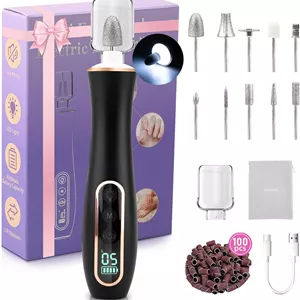 ست حرفه ای مانیکور و پدیکور Karrong، ست سوهان ناخن برقی بی سیم، دستگاه دریل ناخن با نور LED 360 درجه و صفحه نمایش LCD، 10 سرعت قابل تنظیم و قابل شارژ برای ناخن های ژلی و ناخن های ضخیم پا، مناسب هدیه