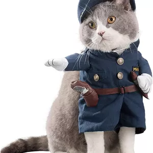 لباس هالووین سگ، لباس حیوانات خانگی بامزه، لباس پلیس سگ و گربه با کلاه، لباس مهمانی (Uniform-S)