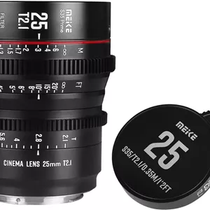 لنز سینمایی 25mm T2.1 سوپر 35 پرایم با فوکوس دستی MEKE برای دوربین های سینمایی EF-Mount سازگار با Canon C200 C300 II, RED Komodo, BMPCC 6K, Z CAM E2-S6 BMPCC 6K Pro