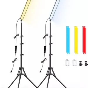 کیت دو عددی میله نور LED با پایه سه پایه 62.99 اینچی/فیلتر رنگی، نور استودیویی دو رنگ 2500K-8500K قابل تنظیم برای فیلمبرداری/پخش بازی/عکاسی/یوتیوب