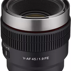 لنز ویدیویی Samyang V-AF 45 mm T1.9 FE برای Sony E، لنز فوکوس خودکار، لنز سینمایی با پشتیبانی از 8K، سازگار با آنامورفیک، دکمه و سوییچ قابل تنظیم