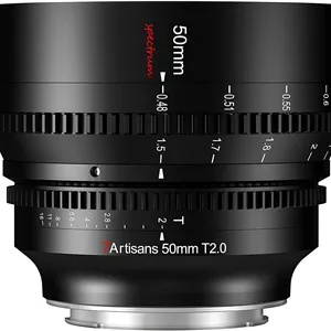 لنز سینمایی 7artisans 50mm T2.0 با دیافراگم باز و فریم کامل، دهانه L، فوکوس دستی با کمترین اعوجاج، سازگار با دوربین‌های بدون آینه سیگما FP، پاناسونیک S1 S1H S5، لایکا SL SL2، مشکی