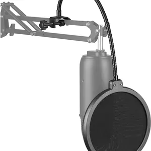 فیلتر پاپ حرفه ای دو لایه آرایه صوتی با قابلیت تنظیم زاویه 360 درجه، محافظ باد بادوام و بازوی نگهدارنده گردنی فلزی تثبیت کننده برای میکروفون ها با طول بازوی 32 سانتی متر - مشکی (Aa-03)