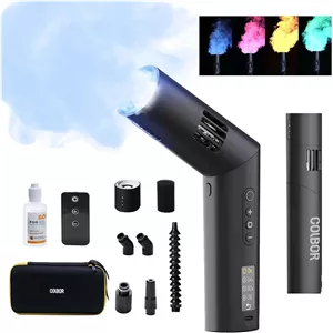 دستگاه مه ساز COLBOR با فن و جلوه های نور RGB، کنترل از راه دور بی سیم برای عکاسی، رویدادهای فضای باز، مهمانی ها، جلوه های صحنه، هالووین، ضد عفونی یا عروسی