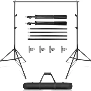 پایه پس زمینه TeqBackdrop، کیت پشتیبانی پس زمینه عکس قابل تنظیم 3 متری با 4 گیره پس زمینه، 4 میله متقاطع و کیف حمل، برای عروسی/تزئینات/عکاسی
