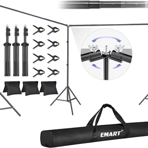 پایه پس زمینه EMART، 6x2.1 متر، قاب پس زمینه بزرگ قابل تنظیم با اتصال چرخشی 308 درجه، 8 گیره فنری، 3 کیسه شن برای مهمانی ها، تزئینات عروسی، استودیو عکس