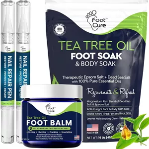 مجموعه درمان قارچ ناخن پا اکسترا قوی FOOT CURE - محلول خیساندن، قلم ترمیم کننده و بالم درخت چای - مجموعه ای عالی برای بوی بد پا، ترک خوردگی و تغییر رنگ قارچی ناخن - ساخت آمریکا
