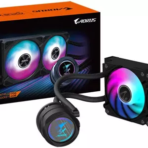 خنک کننده مایع پردازنده گیگابایت AORUS FORCE II 240، رادیاتور 240 میلی‌متری، 2 عدد فن 120 میلی‌متری aRGB، سرعت فن 2300 دور در دقیقه، جریان هوای 64.95 CFM، نوع HDB، جنس بلوک مسی، مشکی | AORUS-WATERFORCE-II-240