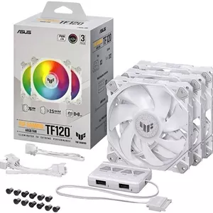 فن کیس ایسوس TUF Gaming TF120 ARGB، سازگار با Aura Sync، قطر فن 12 سانتی متر، حداکثر سرعت چرخش 1900 دور در دقیقه، حداکثر جریان هوا 76 CFM، سطح نویز 29 دسی بل، نسخه سفید، بسته سه تایی | 90DA0033-B09030