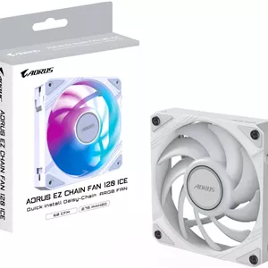 فن کیس GIGABYTE AORUS EZ CHAIN FAN 120 ICE، 120 میلی‌متری، سرعت فن 2000 دور در دقیقه، جریان هوای فن 60 CFM، نوع بلبرینگ هیدرودینامیک، تک عددی، سفید | GP-ECFAN1201-ICE