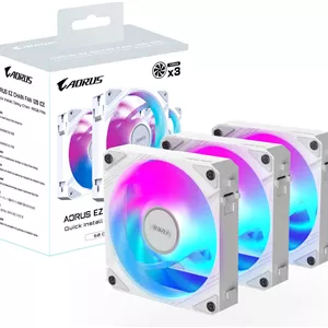 فن کیس GIGABYTE AORUS EZ CHAIN FAN 120 ICE، 120 میلی‌متری، سرعت فن 2000 دور در دقیقه، جریان هوای فن 60 CFM، نوع بلبرینگ هیدرودینامیک، بسته 3 عددی، سفید | GP-ECFAN1203-ICE