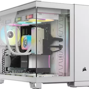 کیس کامپیوتر دو محفظه ای CORSAIR iCUE Link 2500X RGB با شیشه حرارت دیده mATX Mid-Tower - شامل 2 عدد فن CORSAIR RX120 RGB - انعطاف پذیری گسترده در خنک کننده - سازگار با مادربرد اتصال معکوس - سفید