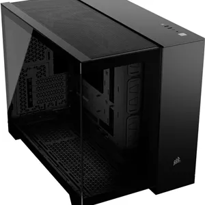 کیس کامپیوتر شیشه حرارت دیده CORSAIR 2500X mATX – بدون فن – طراحی دو محفظه ای – انعطاف پذیری گسترده خنک کننده – سازگار با مادربرد اتصال معکوس – مشکی