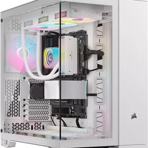 کیس کامپیوتر CORSAIR iCUE Link 6500X RGB Mid-Tower ATX Dual Chamber – شیشه حرارت دیده پانوراما - سازگار با مادربرد اتصال معکوس – شامل 3 عدد فن CORSAIR RX120 RGB – سفید