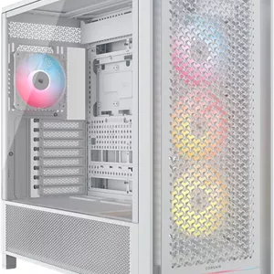 کیس کامپیوتر مید-تاور CORSAIR Frame 5000D RS ARGB با جریان هوای بالا و طراحی ماژولار – دارای 4 فن RS ARGB از پیش نصب شده، سیستم نصب فن InfiniRail™، سازگار با ASUS BTF، MSI Project Zero و Gigabyte Project Stealth - سفید