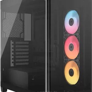 کیس کامپیوتر مید تاور شیشه ای پانوراما CORSAIR Frame 4500X RS-R ARGB – سیستم نصب InfiniRail، مناسب برای دو رادیاتور 360 میلی متری، دارای نگهدارنده کارت گرافیک، شامل 3 عدد فن RS120R – مشکی