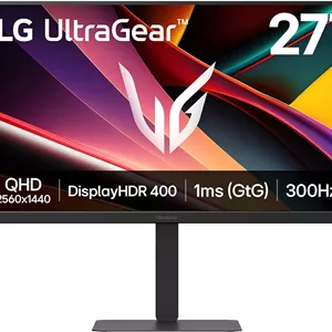 مانیتور گیمینگ 27 اینچی LG 27G640A-B Ultragear QHD (2560 x 1440) IPS، نرخ نوسازی 300 هرتز، زمان پاسخگویی 1 میلی‌ثانیه، NVIDIA G-Sync، AMD FreeSync Premium، VESA DisplayHDR 400، HDMI 2.1، USB Type-C، پایه با قابلیت تنظیم شیب/ارتفاع/چرخش/محور، مشکی