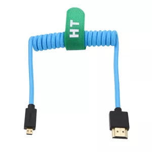 کابل میکرو HDMI به HDMI 4K 8K 60p برای دوربین های سونی A6500 A7III A7C ZV-E10 کانن R5 R7 GH4 X-T4 Z50 ATOMOS Ninja V Feelworld، مانیتور دوربین نوع A D HDMI 2.1 با روکش بافته آبی، فنری 30 سانتی متری