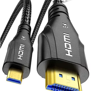 کابل میکرو HDMI به HDMI با کیفیت 8K طول 2 متر، 8K@60Hz، 4K@120Hz، سرعت فوق العاده بالا، پشتیبانی از HDR eARC Dolby، سازگار با GoPro Hero 7 6 5 4، Raspberry Pi 4، دوربین سونی، نیکون