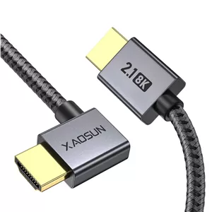 کابل HDMI 2.1 زاویه راست XAOSUN طول 2 متر، سرعت فوق العاده بالای 48 گیگابیت بر ثانیه، پشتیبانی از 8K@60Hz و 4K@120Hz، HDR دینامیک، eARC، HDCP 2.2 و 2.3، HDR10، سازگار با PS5، PS4، ایکس باکس، Roku TV، HDTV، Blu-ray، LG، Samsung